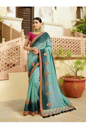 Green shaded and pink silk Indian wedding wear saree 5020