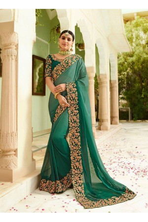 Green silk Indian wedding wear saree 5006