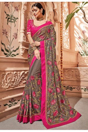 Grey silk Indian wedding wear saree 1907