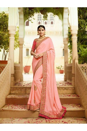 Light pink silk Indian wedding wear saree 5009