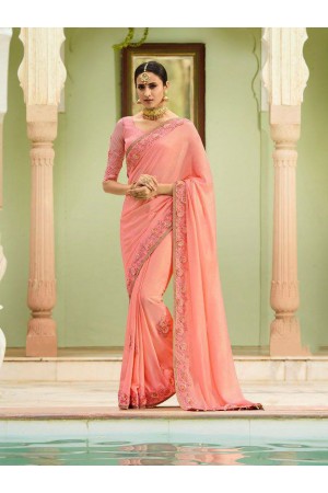 Light pink silk Indian wedding wear saree 5015