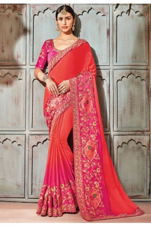 Pink silk Indian wedding wear saree 1904