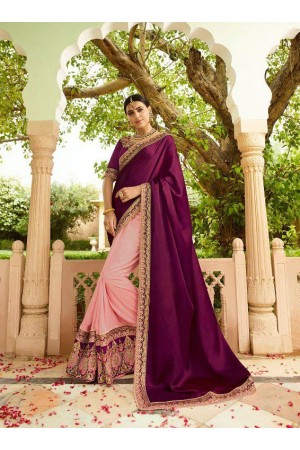 Purple pink green silk Indian wedding wear saree 5019