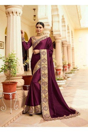 Purple silk Indian wedding wear saree 5014