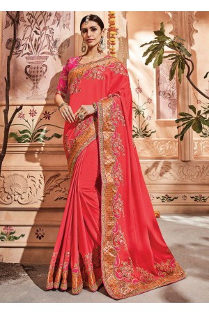 Salmon silk Indian wedding wear saree 1902