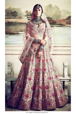 Bollywood Sabyasachi Inspired Peach silk wedding lehenga
