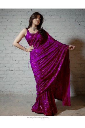 Bollywood Model Dark Purple color georgette sequins saree