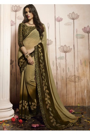 Beige Colored Printed Faux Georgette Saree 31029 