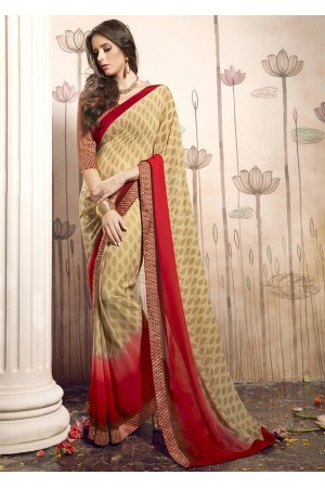 Beige Colored Printed Faux Georgette Saree 31035 