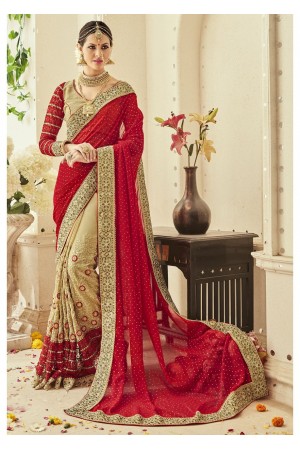 Beige Faux Georgette Embroidered Bridal Saree 1106