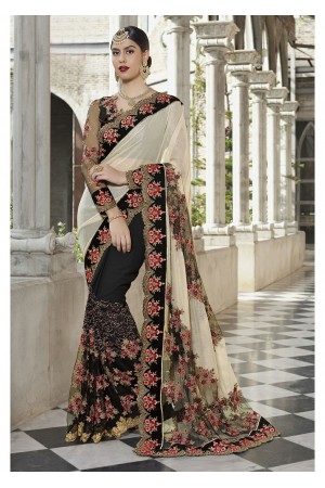Black Colored Embroidered Net Shimmer Georgette Partywear Saree 1046