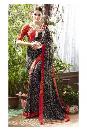 Black Colored Printed Faux Georgette Saree 31016