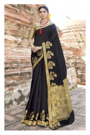 Black Colored Woven Art Silk Officewear Saree 5211