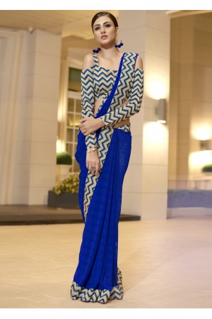 Blue Chiffon Border Worked Saree 1020