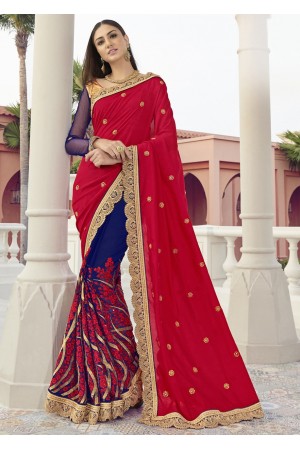 Blue Colored Embroidered Faux Georgette Festive Saree 1407