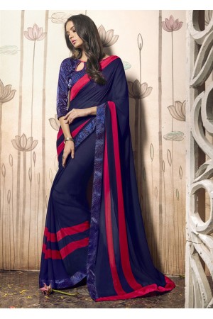 Blue Colored Printed Faux Georgette Saree 31031 