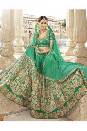 Green Colored Embroidered Art Silk Wedding Lehenga Choli 1302