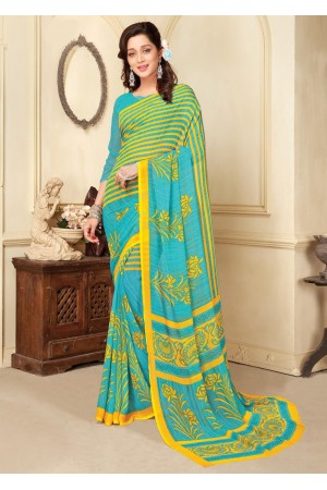 Green Colored Printed Faux Georgette Saree 89005