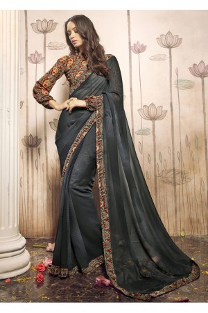 Grey Colored Printed Faux Georgette Saree 31026 