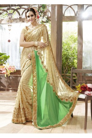 Off White Faux Georgette Traditional Embroidered Saree 87063
