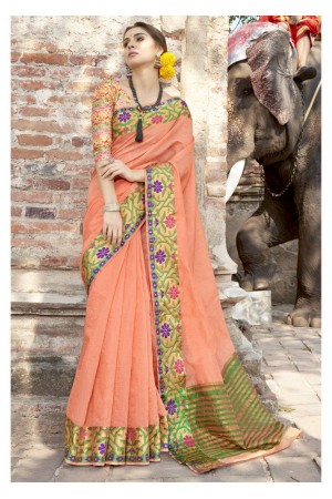 Orange Colored Woven Art Silk Festive Saree 5208