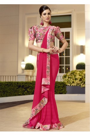 Pink Chiffon Border Worked Saree 1015