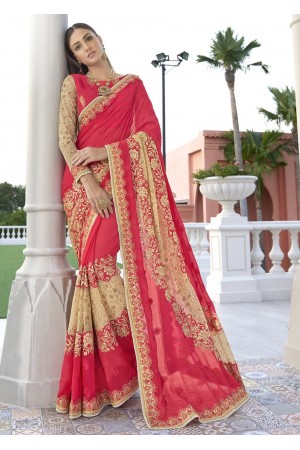 Pink Colored Embroidered Georgette Chiffon Net Festive Saree 1403