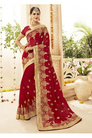 Red Colored Embroidered Bridal Saree 1215