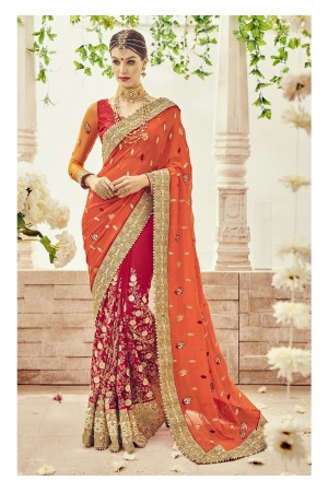 Red Faux Georgette Embroidered Bridal Saree 1101