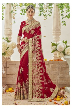 Red Faux Georgette Embroidered Bridal Saree 1208
