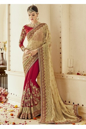 Red Georgette Embroidered Bridal Saree 1105