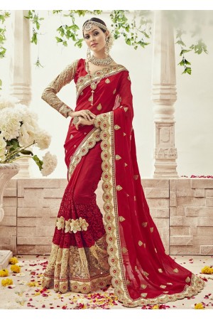 Red Georgette Net Embroidered Bridal Saree 1102