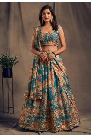 Blue organza embroidered lehenga choli 7616