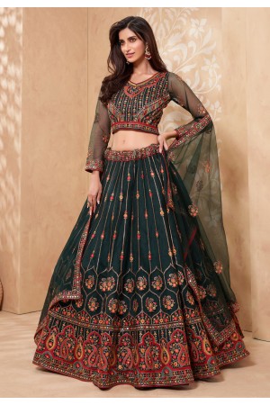 Green net embroidered lehenga choli 1045