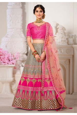 Grey silk embroidered lehenga choli 1109