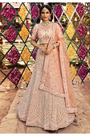 Peach crepe embroidered work lehenga choli 7106