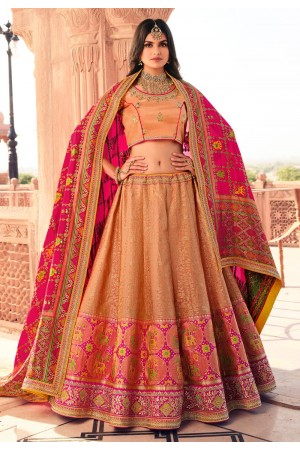 Peach silk embroidered lehenga choli 991