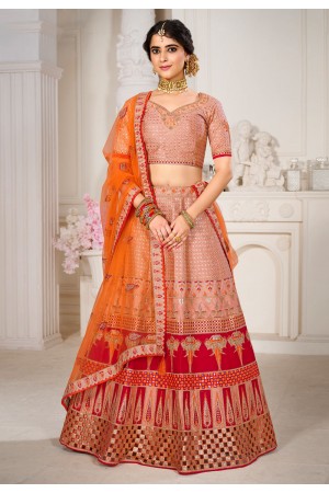 Peach silk sequins work lehenga choli 1108