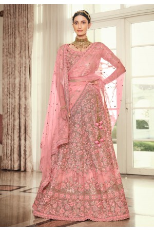 Pink net embroidered a line lehenga choli 5189