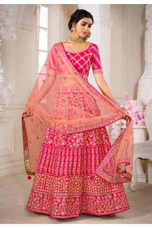 Pink silk embroidered lehenga choli 1107