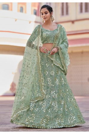 Sea green net sequins work lehenga choli 7802