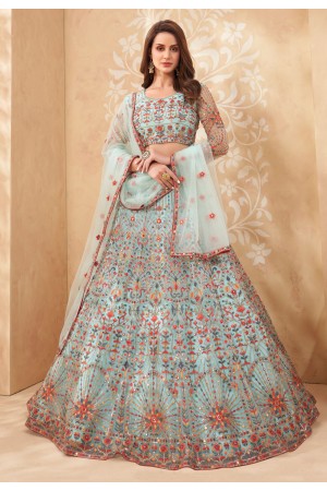 Sky blue net sequins work lehenga choli 1039