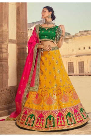 Yellow silk embroidered lehenga choli 133215