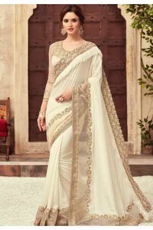 Off White Satin Georgette Party Wear Saree With Border 22009