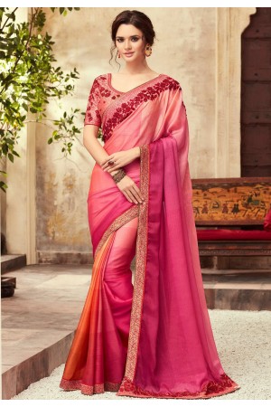 Pink Shade Satin Georgette Party Wear Saree With Border 22014