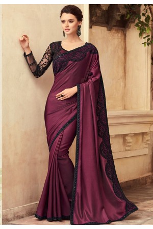 Purple Satin Georgette Party Wear Saree With Border 22011