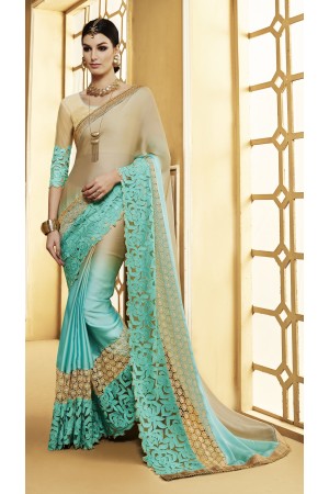 Party-wear-beige-green-color-saree