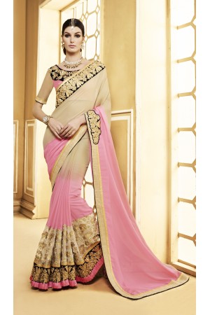 Party-wear-beige-pink-color-saree