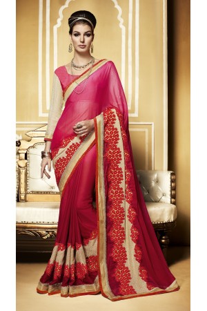 Party-wear-pinky-red-color-saree