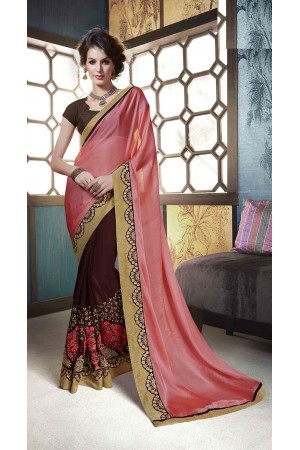 Party-wear-brown-peach-colour-saree